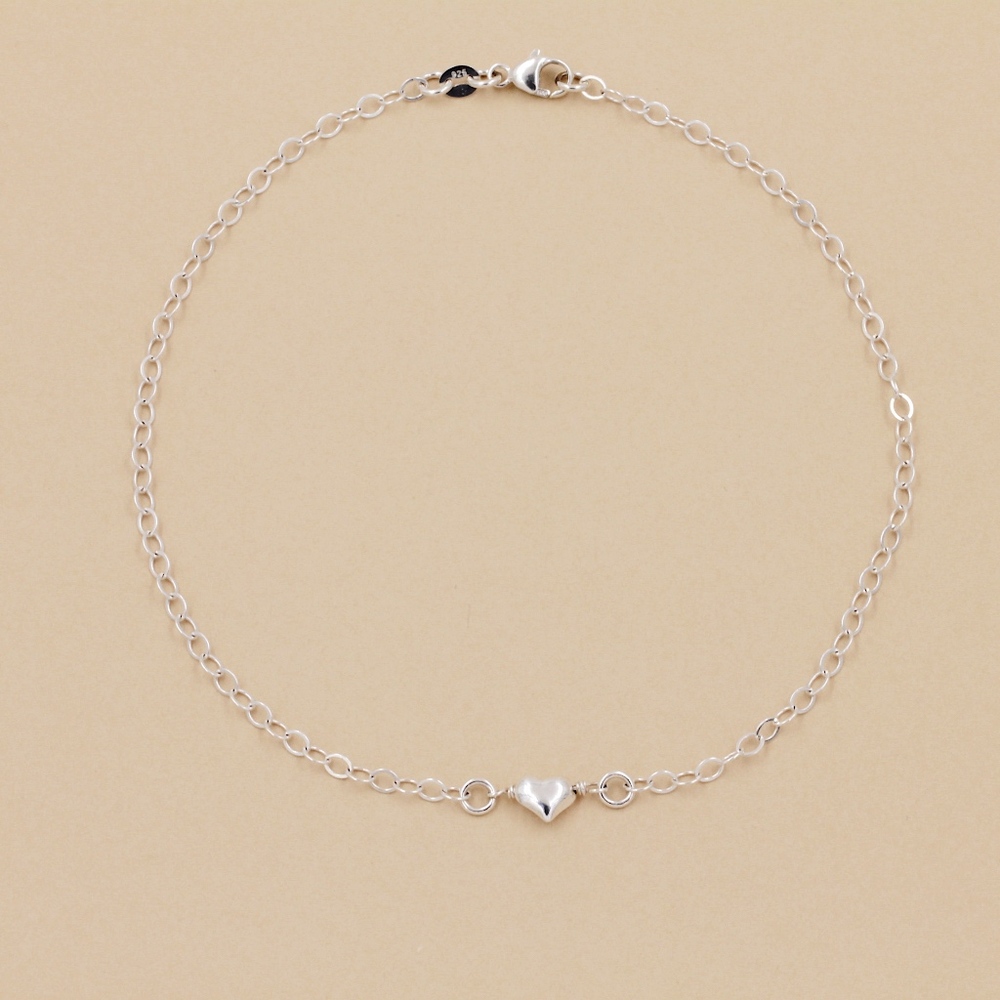 Puff Heart Anklet 925 Sterling Silver ~